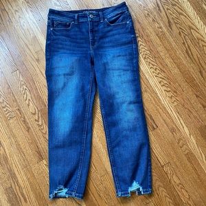 High rise distressed hem jeans